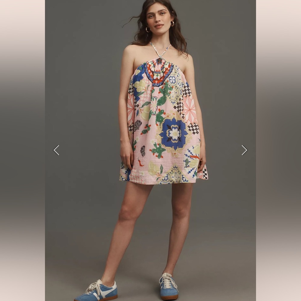 Maeve Printed Halter Swing Mini Dress, Sz L